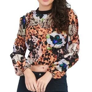 Collusion Floral Patchwork Long Sleeve Crop Top Size 0